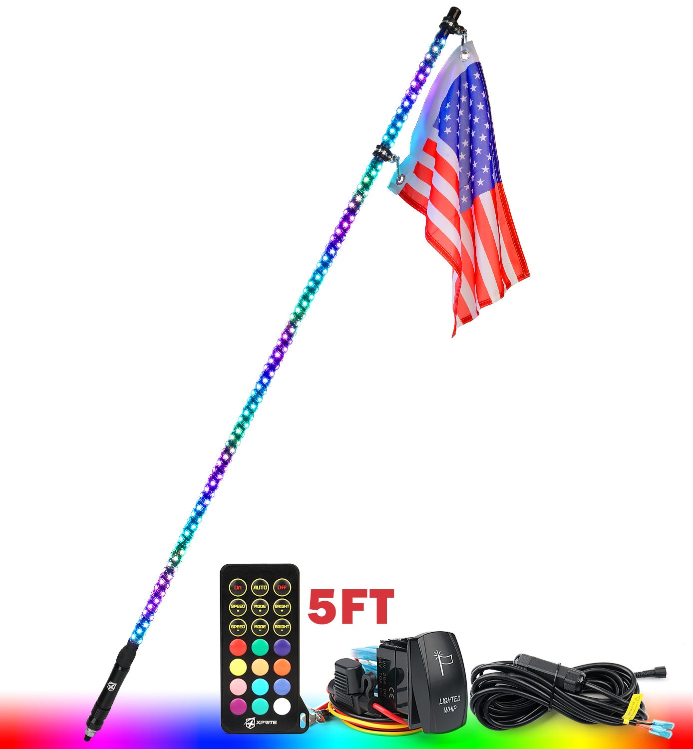 Spiral RGB LED Flag Pole Whip Light with Remote Control | Monsoon Series