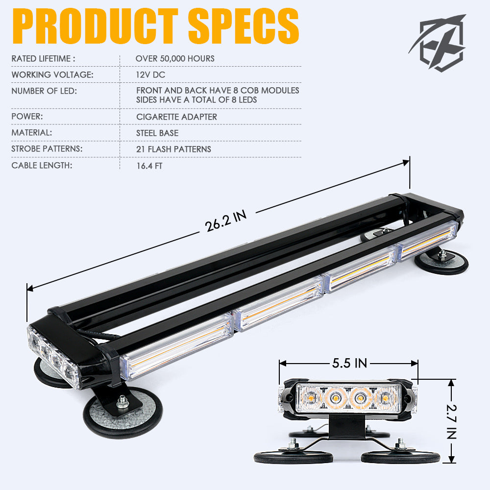 26" Rooftop LED Strobe Light with Magnetic Base
